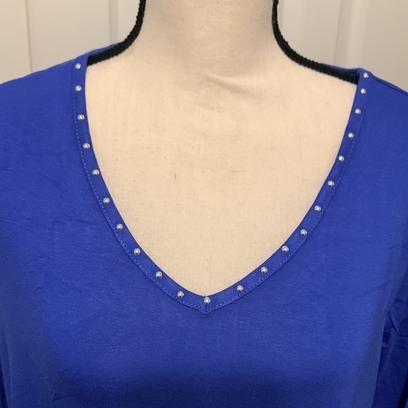 JM Collection Mixed Media Studded Top - Picture 2 of 9